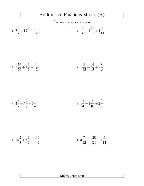 Addition de Fractions Mixtes (Défi) (A)