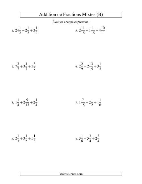 Addition de Fractions Mixtes (Défi) (B)