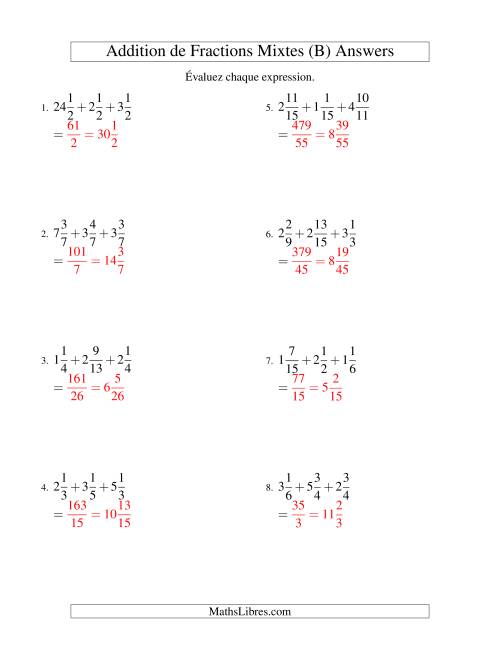 Addition de Fractions Mixtes (Défi) (B) page 2