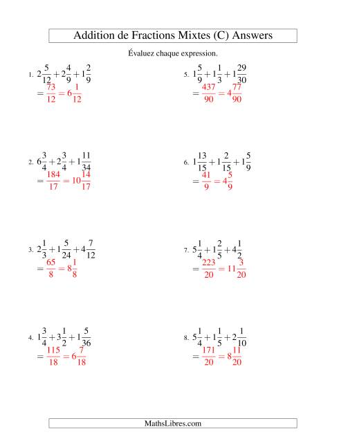 Addition de Fractions Mixtes (Défi) (C) page 2