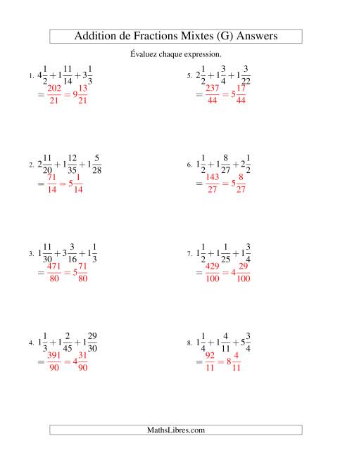 Addition de Fractions Mixtes (Défi) (G) page 2