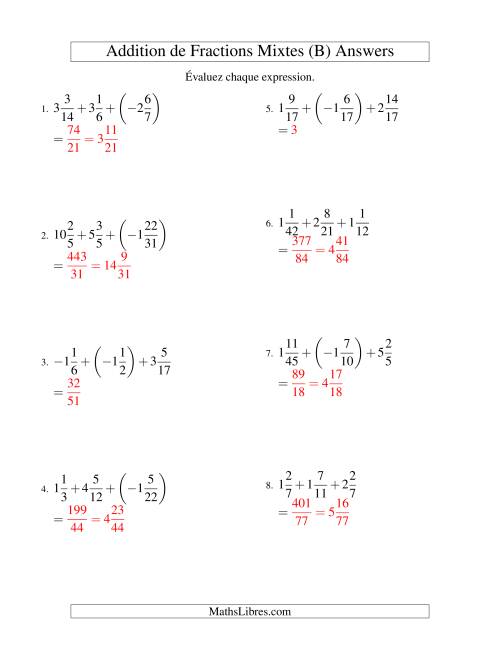 Addition de Fractions Mixtes (Super défi) (B) page 2