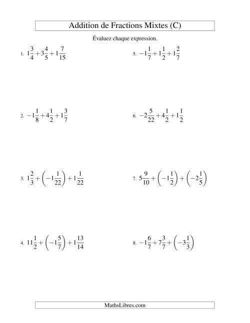 Addition de Fractions Mixtes (Super défi) (C)