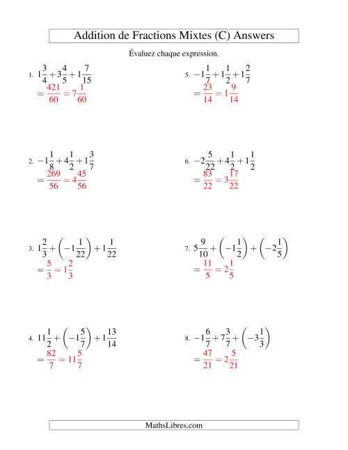 Addition de Fractions Mixtes (Super défi) (C) page 2