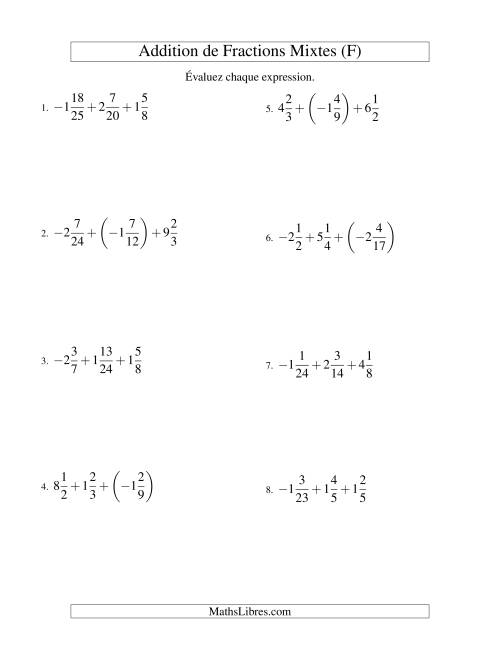 Addition de Fractions Mixtes (Super défi) (F)