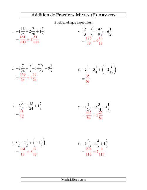 Addition de Fractions Mixtes (Super défi) (F) page 2