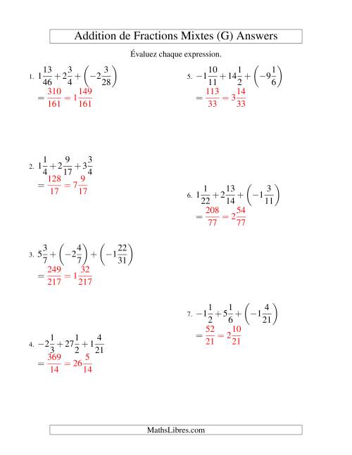 Addition de Fractions Mixtes (Super défi) (G) page 2