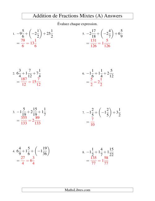 Addition de Fractions Mixtes (Super défi) (Tout) page 2