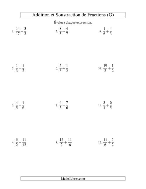Addition et Soustraction de Fractions (G)