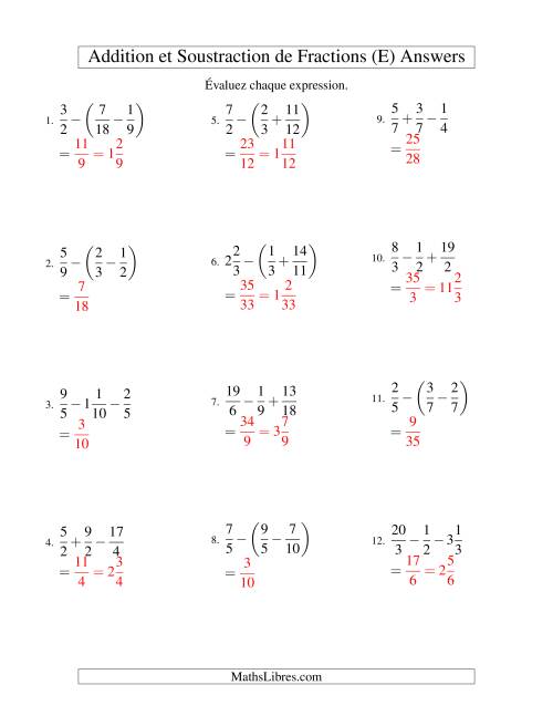 Addition et Soustraction de Trois Fractions (E) page 2