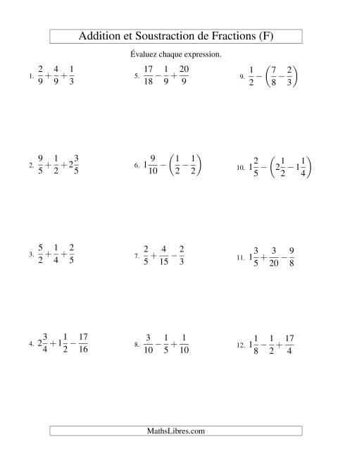 Addition et Soustraction de Trois Fractions (F)