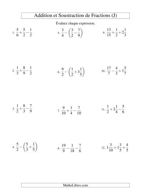 Addition et Soustraction de Trois Fractions (J)