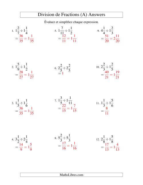 Division et Simplification de Fractions Mixtes (A) page 2