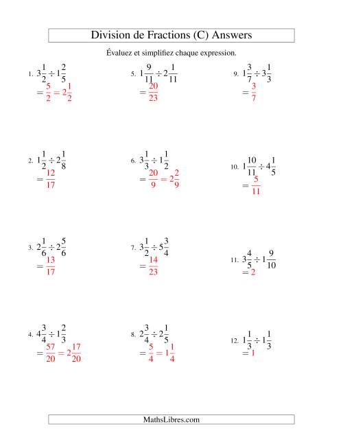 Division et Simplification de Fractions Mixtes (C) page 2