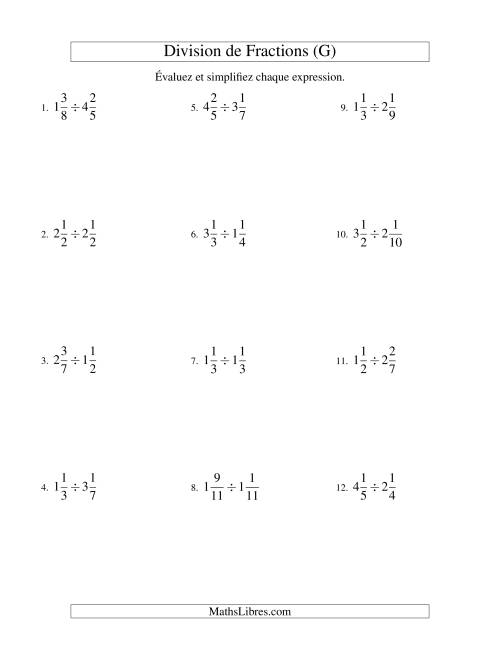 Division et Simplification de Fractions Mixtes (G)