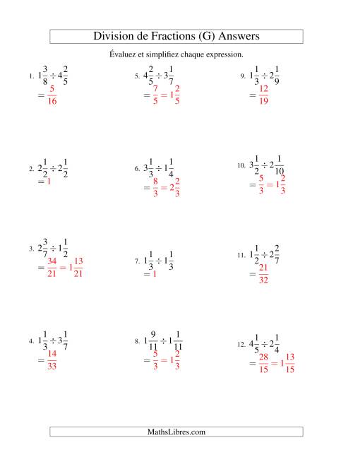 Division et Simplification de Fractions Mixtes (G) page 2