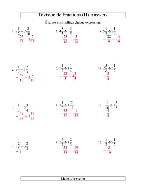 Division et Simplification de Fractions Mixtes (H) page 2