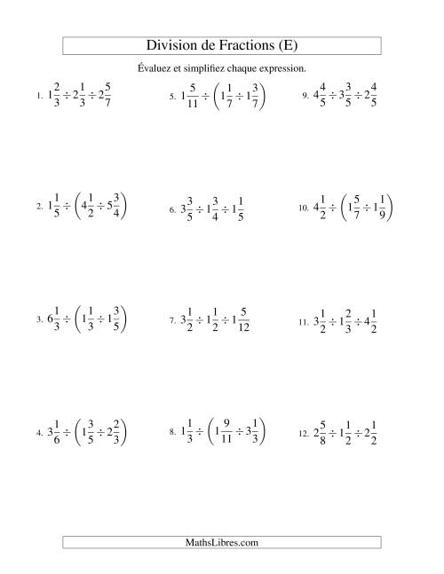 Division et Simplification de Fractions Mixtes - 3 fractions (E)