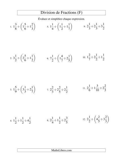 Division et Simplification de Fractions Mixtes - 3 fractions (F)
