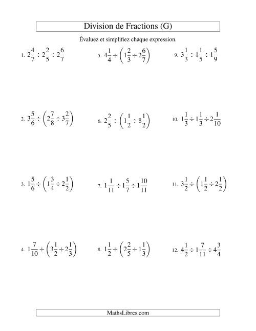 Division et Simplification de Fractions Mixtes - 3 fractions (G)