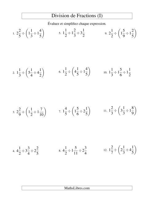 Division et Simplification de Fractions Mixtes - 3 fractions (I)