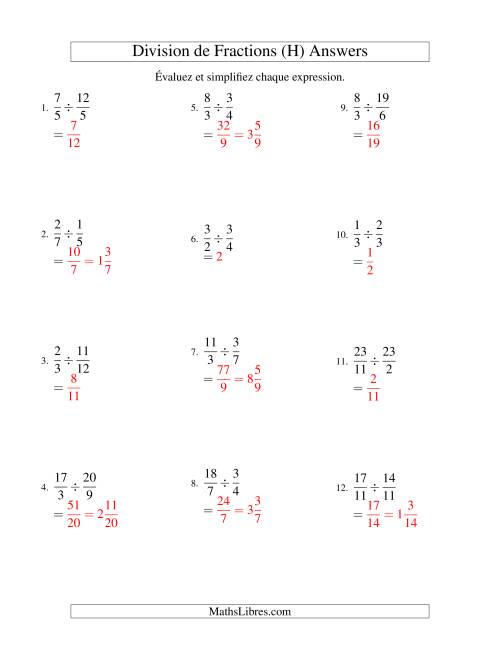 Division et Simplification de Fractions Impropres (H) page 2
