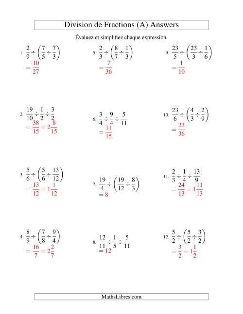 Division et Simplification de Fractions Impropres -- 3 fractions (A) page 2