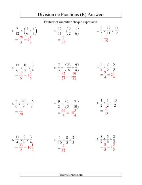 Division et Simplification de Fractions Impropres -- 3 fractions (B) page 2