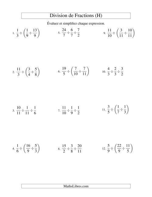 Division et Simplification de Fractions Impropres -- 3 fractions (H)