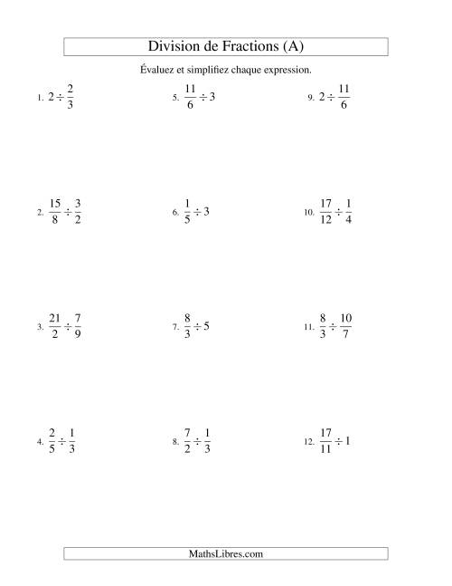 Division et Simplification de Fractions (A)