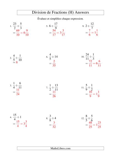 Division et Simplification de Fractions (H) page 2