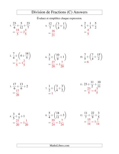 Division et Simplification de Fractions -- 3 fractions (C) page 2