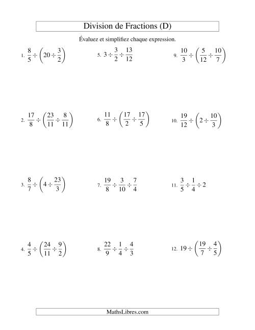 Division et Simplification de Fractions -- 3 fractions (D)
