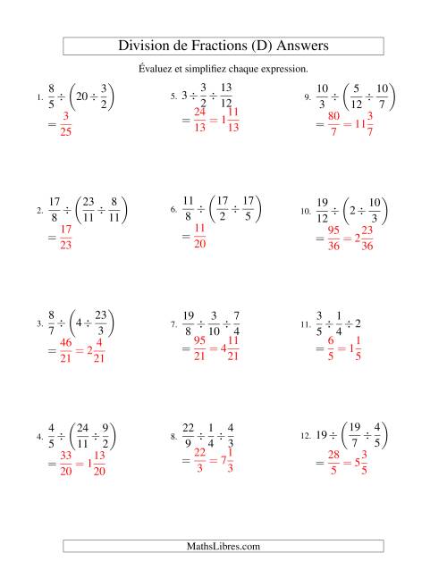 Division et Simplification de Fractions -- 3 fractions (D) page 2