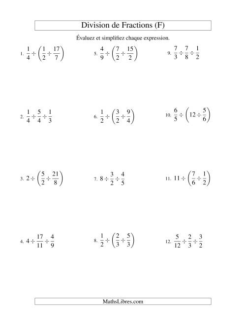 Division et Simplification de Fractions -- 3 fractions (F)