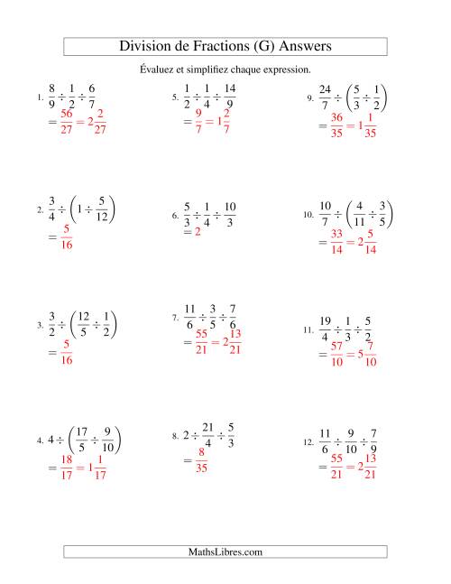 Division et Simplification de Fractions -- 3 fractions (G) page 2