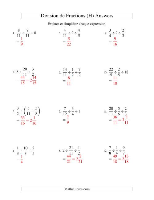 Division et Simplification de Fractions -- 3 fractions (H) page 2
