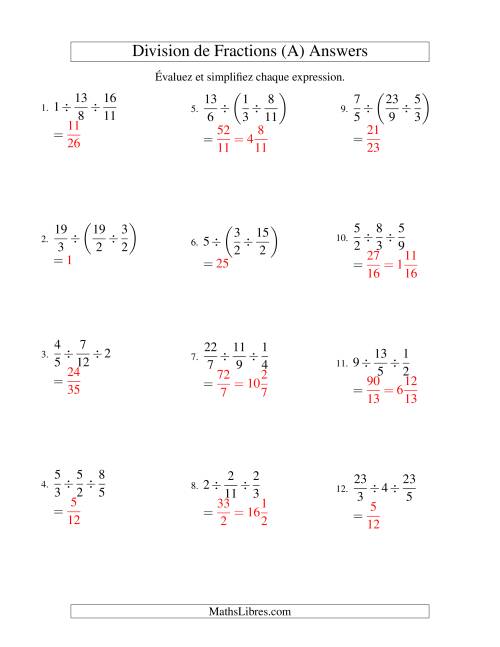 Division et Simplification de Fractions -- 3 fractions (Tout) page 2