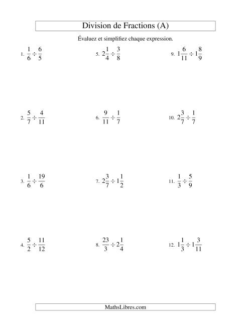 Division et Simplification de Fractions Mixtes (A)