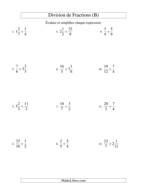 Division et Simplification de Fractions Mixtes (B)