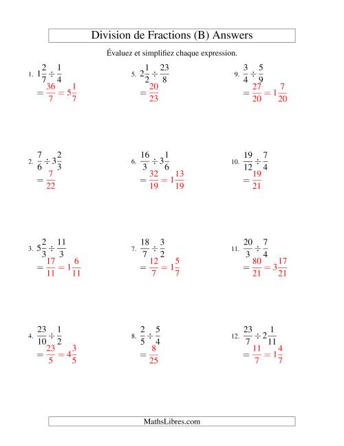 Division et Simplification de Fractions Mixtes (B) page 2
