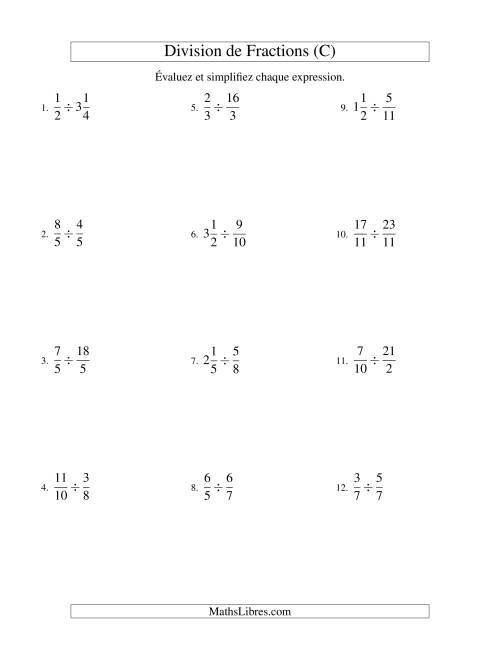 Division et Simplification de Fractions Mixtes (C)