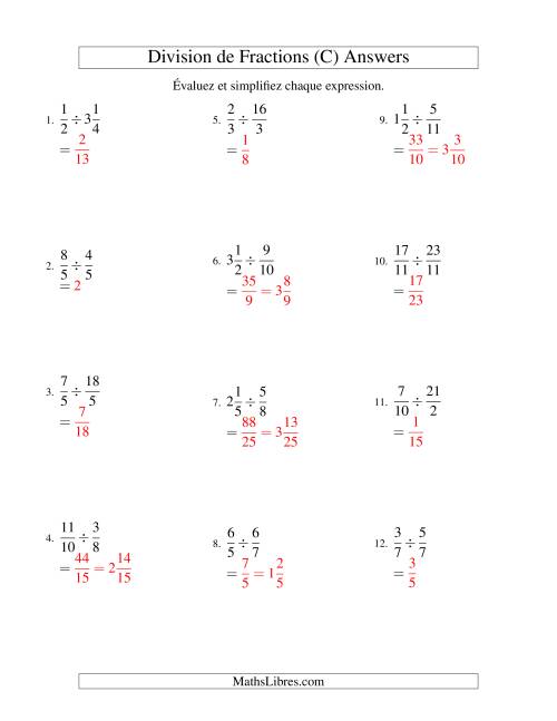 Division et Simplification de Fractions Mixtes (C) page 2