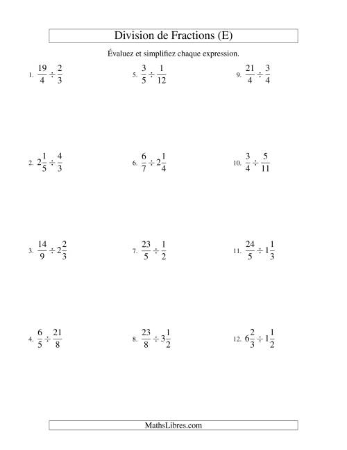 Division et Simplification de Fractions Mixtes (E)