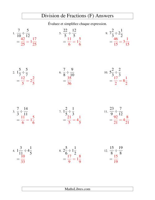 Division et Simplification de Fractions Mixtes (F) page 2