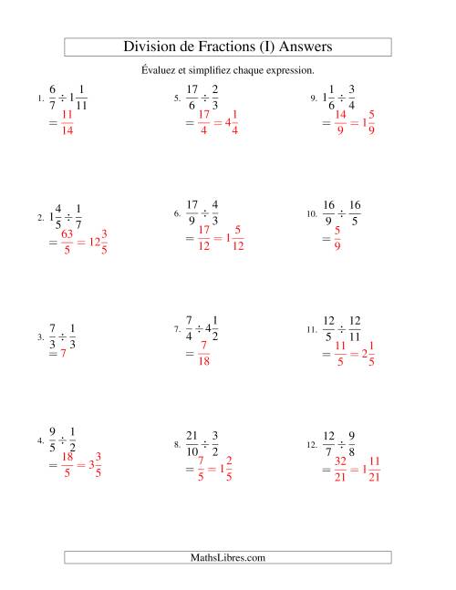 Division et Simplification de Fractions Mixtes (I) page 2