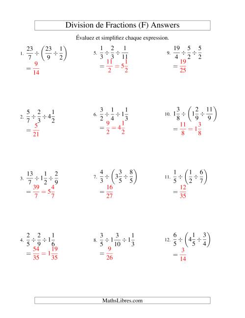 Division et Simplification de Fractions Mixtes -- 3 fractions (F) page 2