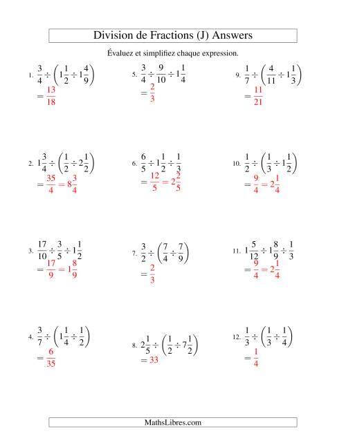 Division et Simplification de Fractions Mixtes -- 3 fractions (J) page 2