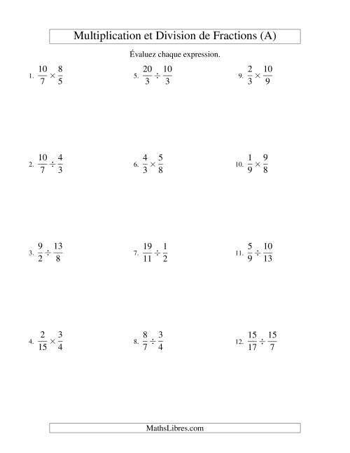 Multiplication et Division de Fractions (A)