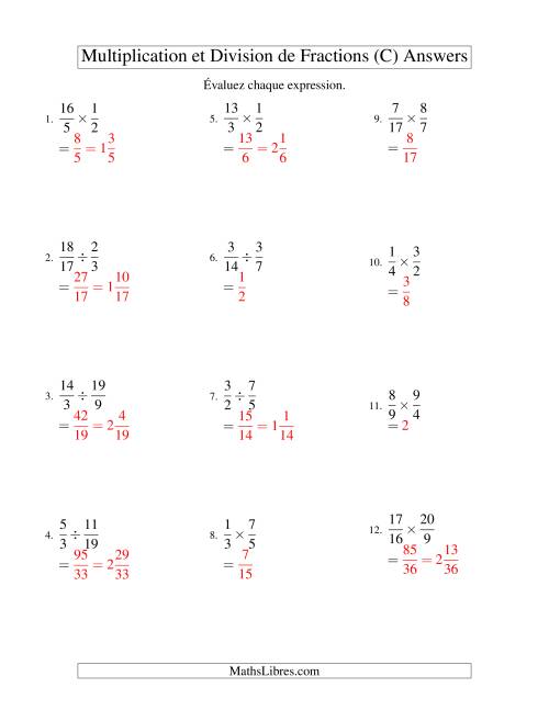 Multiplication et Division de Fractions (C) page 2